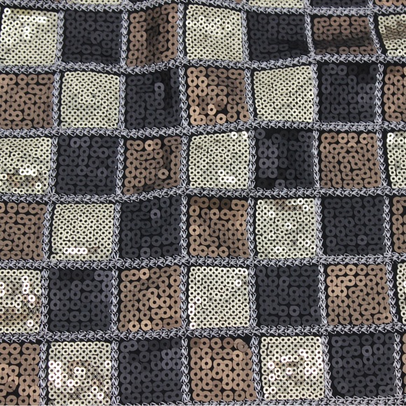 ROMEO & JULIETTE Sequin Mini Skirt Gold Black Brown Check Elastic Waist M - Picture 3 of 9